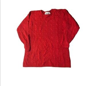 PHD Paul Harris Design Size L Red Cable Knit Ribbed Sweater Women Long Sleeves
